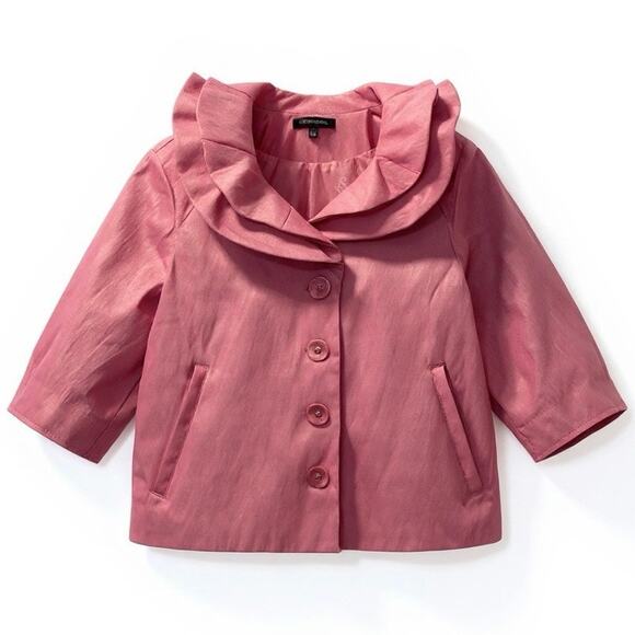 Samuel Dong Pink Glam Party Ruffle 3/4 Sleeve Cropped light Jacket Small preppy - Picture 1 of 6
